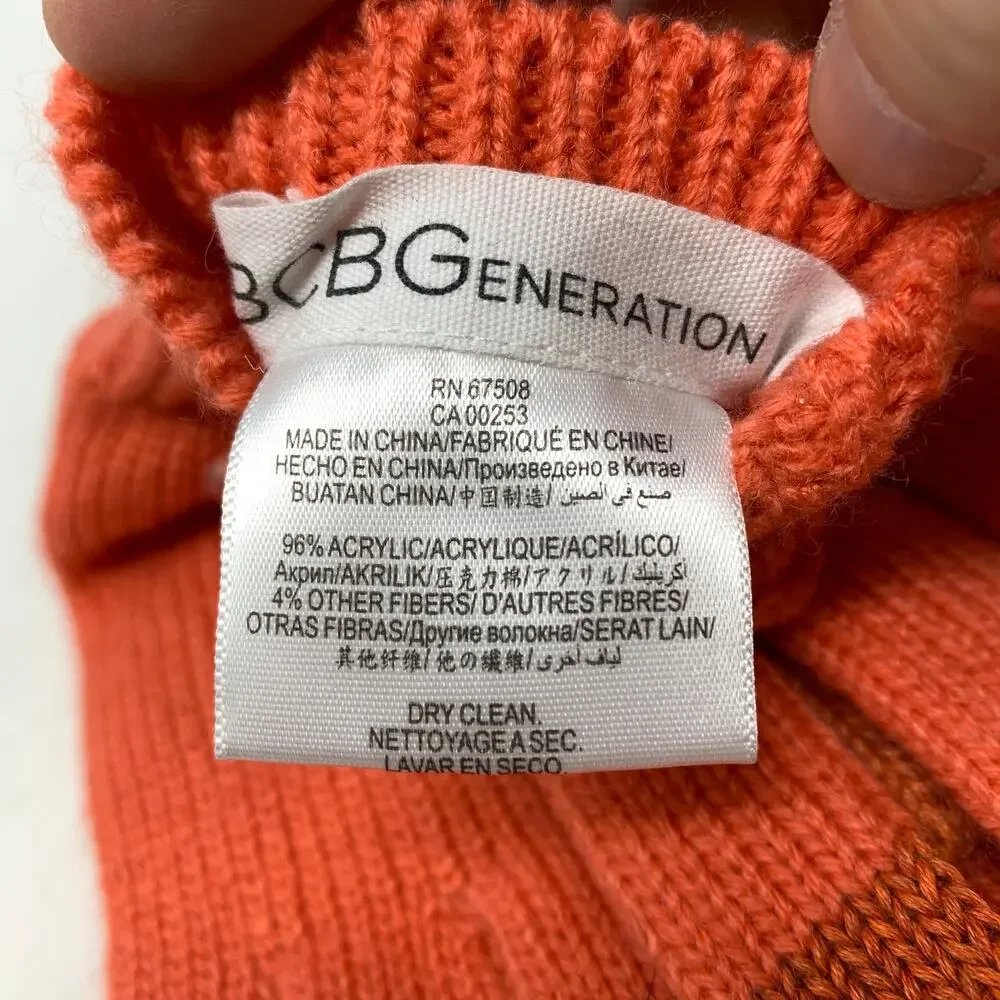 BCBGeneration Knit Gloves Womens One Size Orange Te Amo Gold Tone Metal Detail